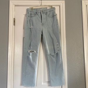 Old navy extra high-rise sky hi straight ankle ripped jeans, light denim